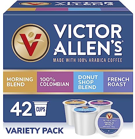 Victor Allen's Coffee Variety Pack (Morning Blend, 100% Colombian, Donut Shop Blend, French Roast), 42 Count, Single Serve Coffee Pods for Keurig K-Cup Brewers