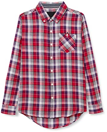 Soul Star Men's JR13 Regular Fit Checkered Button Front Long Sleeve Casual Shirt, Red (Red DA5C5D), 16 (Manufacturer Size:Medium)