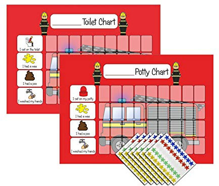 kids2learn Potty Training Reward & Toilet Training Charts for Toddlers Boys & Girls - 270 Star Stickers - A4 Twin Pack of 2 Charts - Fireman Theme