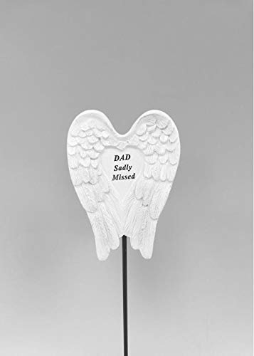 David Fischhoff White & Silver Angel Wings Stick - Grave Memorial Remembrance - Name Choice (Dad)