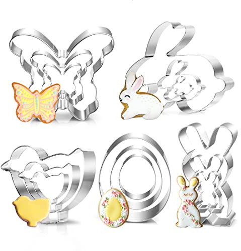 Pasqua Formine Biscotti,15 Pezzi Stampi Biscotti Pasqua, Set di Formine per Biscotti Acciaio Inossidabile, Coniglio, Farfalla, Uovo, Pulcino, Coniglietto