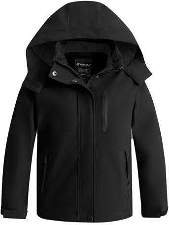 wantdo Girl's Snow Ski Jacket Winter Coat Waterproof Snow Jacket Warm Rain Coat Skiing Jackets Black Size 6-7