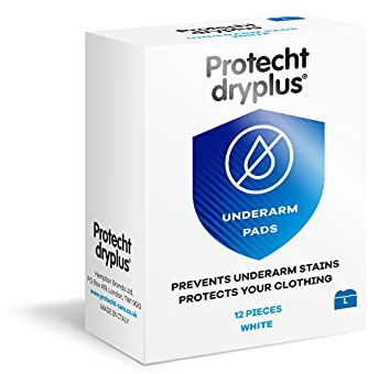 Protecht DryPlus Anti Sweat Self-Adhesive Pads to Keep Underarm Dry & Protect Clothes for Men and Women, Invisible, Comfortable, Super Absorbent, Single Use, Large, White, 12 Piece