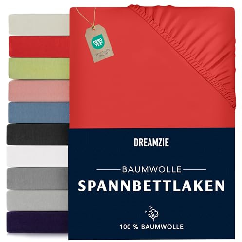 Dreamzie - Spannbettlaken 200x200cm - Baumwolle Oeko Tex Zertifiziert - Rot - 100% Jersey Spannbetttuch 200x200