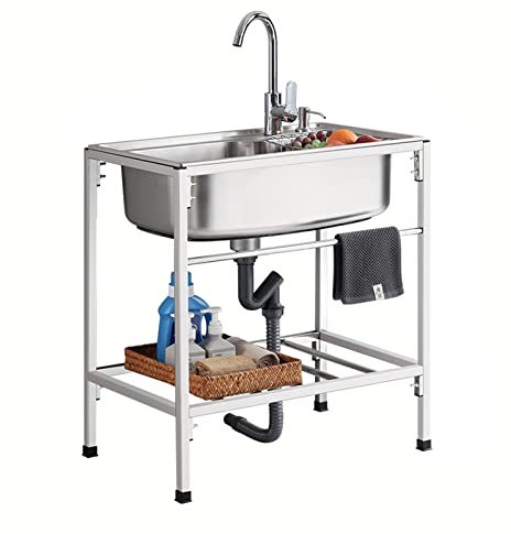 Fregadero de servicios públicos,Fregadero De Cocina Comercial Independiente, Fregadero De Pie Fregadero de acero inoxidable Para Garaje, Restaurante, Cocina, Lavandería Al Aire Libre,22*16*30in