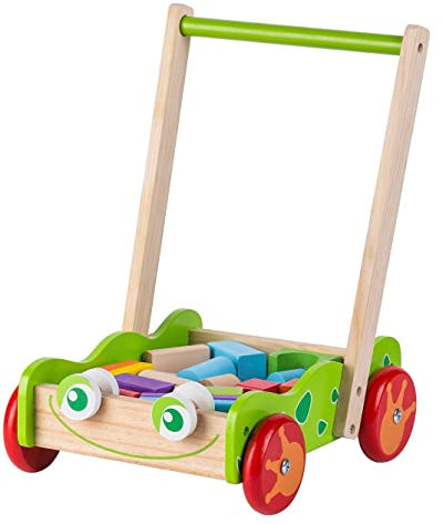 Holz Lauflernwagen Kinder Lauflernhilfe Schubkarre aus Holz mit Bauklötzen