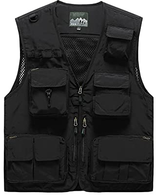 Btmpmcs Chaleco de pesca con múltiples bolsillos para hombre, de secado rápido, para safari, caza, senderismo, transpirable, para fotografía, chaqueta sin mangas, B-negro, M