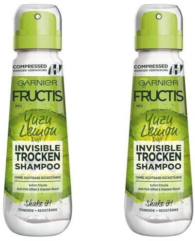 Garnier Trockenshampoo, Invisible, gegen platte, fettige Haare mit Volumen-Boost, frischer Zitrusduft, Yuzu Lemon, Fructis, 100 ml (Packung mit 2)