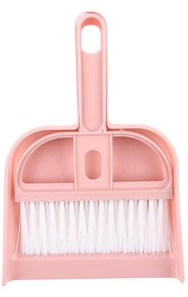 Wilitto Mini Cleaning Broom Brush And Dustpan Set, Table Top Small Broom and DustpanSweeping Set, Table Crumb Sweeper Broom for Desk, Countertop, Sofa, Key Board, Car, Hamster Pet Nest Pink