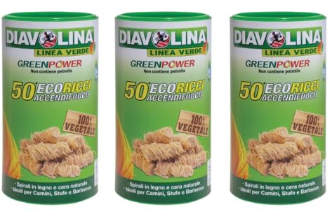 Diavolina Accendifuoco Ecoricci 100% vegetale, Offerta Multipack 3 confezioni da 50 pezzi