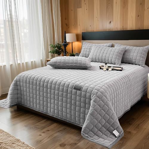 OKYUK Juego de edredón de terciopelo de lujo tamaño King, juego de edredón de terciopelo ligero, juego de cama acolchado de gran tamaño, con 2 fundas de almohada a juego, para todas las estaciones