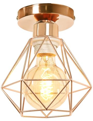 TOKIUS Plafoniera vintage E27 Lampadario Soffitto Industriale Metallo Gabbia ferro Nero per Corridoio Portico Camera da Letto