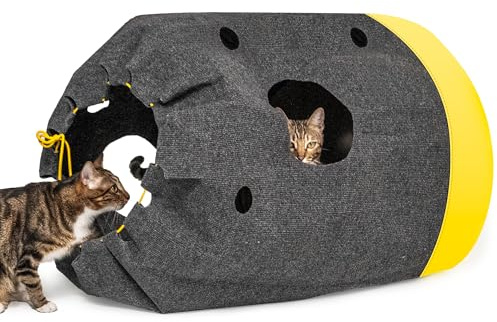 Homrich Interactive Cat Play Bag- Durable Rug for Hide and Seek, Collapsible Hole Mat, Tunnel Sleeping Bag for Indoor Cat- Fun Activity Pet Training Toy