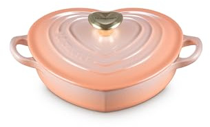 Le Creuset Enameled Cast Iron Traditional Shallow Heart Cocotte, 1.25 Qt., Peche Light Gold Heart Knob