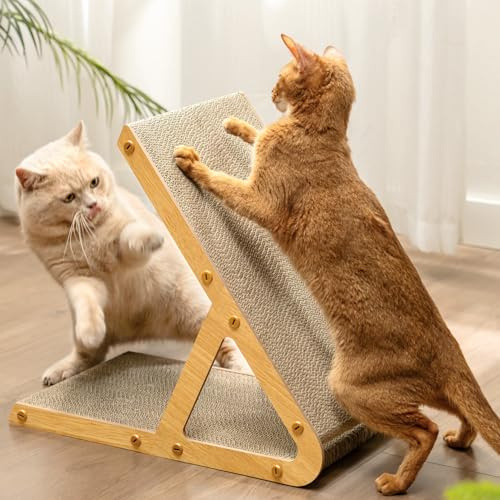 Conlun A-Frame Cat Scratching Board for Indoor Kittens, Vertical Horizontal Cat Scratcher, High-Density Cardboard Dual-Sided Scratch Pads, Easy Assembly Scratchers Alternative, Light Wood