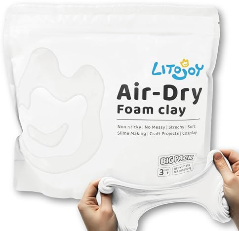 LitoJoy Air Dry Foam Clay - 500g - Soft Modeling Clay - (Light Weight) for School project, Art project, Kids craft, Christmas Decor, Cosplay Props, Slime Supplies, Flower Mirror (White)