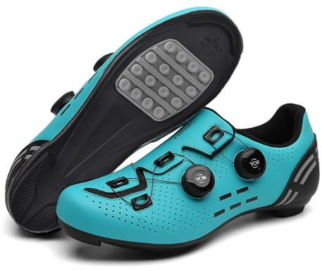 Scarpe da Ciclismo da Unisex Antiscivolo Scarpe Bike Indoor Senza Bloccaggio Scarpe da Bicicletta MTB da Bici da Corsa Scarpe da Mountain Bike Traspiranti con Lacci Girevoli-Blue||Numeric_40