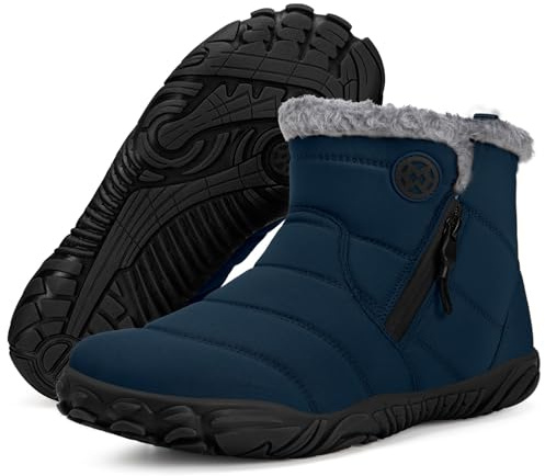 Barefoot Boots for Men Women Winter Snow Boots Warm Fur Lined Walking Shoes Wide Toe Box Outdoor, Deep Blue, 9.5 UK