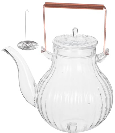 FUNNETOYU Delicate Glass Teapot 800ml Stovetop Tea Brewing Kettle Heat Resistant Borosilicate Glass Copper Handle Suitable for Home and Office