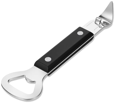 1 Pack 2 in 1 Metal Cap Opener, Manual Stainless Steel Bottle Opener, Non Slip Handle with Built in Cap Catcher, Dishwasher Safe Compact Kitchen/Bar/Camping Tool (Black)