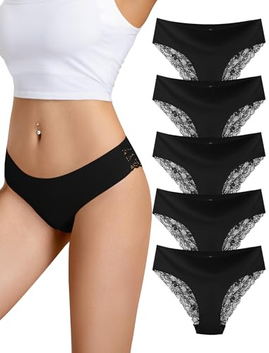 Voenxe Trosor Dam UnderkläDer Flerpack, Spets Women Bikini Underwear | 5 Pack Panties Kvinnor,Soft Comfortable Hipster Panty Multipack,No Show