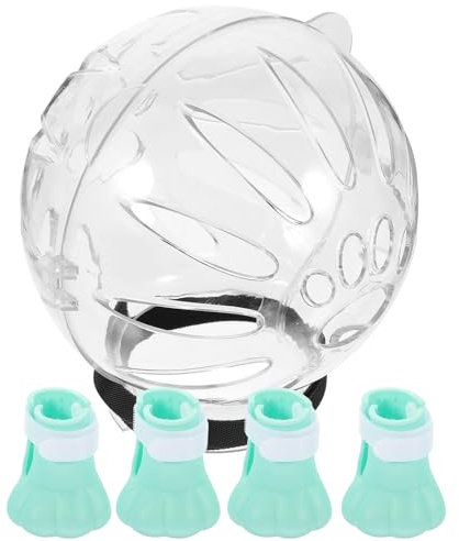 JUMPLAWN Casco Transparente para Gato Pequeño, Capucha Protectora Antimordeduras y Antielamidos, Diseño Circular Transpirable con 5 Piezas de Protectores para Patas, Uso en Recuperación