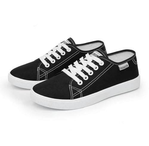 Générique Chaussures décontractées à Lacets et Semelle Plate en Toile de Couleur Unie et rétro pour Femmes