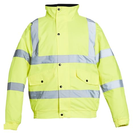 Blackrock Yellow Hi Vis Waterproof Bomber Jacket Men's and Women's | Reflective High Vis Jackets, High Viz Visibility Warm Safety Security Work Wear, Taped Seams & Fleece Lined Collar - Size