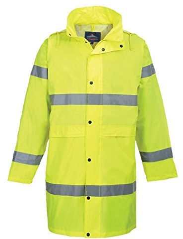 Portwest H442 Regnjacka Hi-Vis 2 Fickor Reflekterande Tejp Stuva Undan Huva | Gul, XL, EN ISO 20471 Klass 3, UPF 40+, Normal Passform, Lång Ärm, Polyester, Vattenavvisande, Djupa Förvaringsfickor