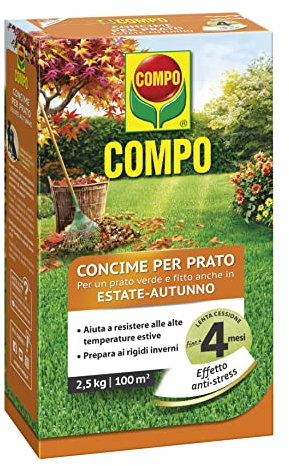 COMPO Concime per Prato, Per un Prato Verde e Fitto anche in Estate e Autunno, 2,5 kg