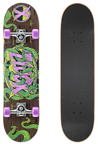 Xootz Kids Complete Beginners Double Kick Trick Skateboard Maple Deck - 31 x 8 Inches,Tentacles,TY5760