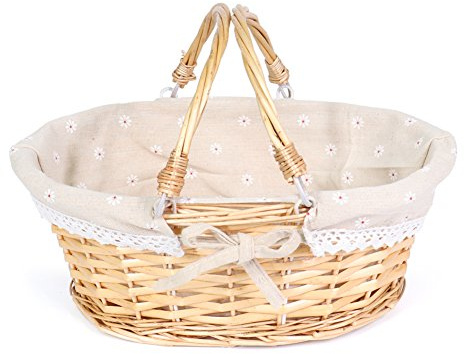 MEIEM Wicker Gift Baskets Empty Oval Willow Woven Picnic Cheap Easter Candy Storage Wine Basket with Handle Egg Gathering Wedding Basket (Natural)