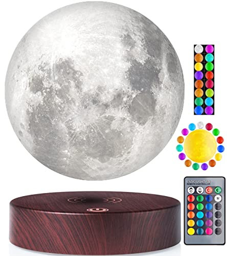 VGAzer schwebende Mond lampe, frei schwebend und drehbar mit luxuriöser Faux-Holzsockel und 3D-Druck-LED-Mondlicht, für einzigartige Geschenke, Raumdekor, Nachtlicht, Schreibtisch-Tech-Spielzeug