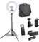 Walimex pro Medow 960 Pro LED-Ringlicht Set inkl. Stativ & NP-F Akkus, Bi-Color Ringleuchte, dimmbare Videoleuchte mit Fernbedienung 96 W, Lampenstativ mit Federdämpfung