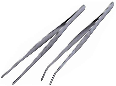 BinaryABC Stainless Steel Straight and Curved Nippers Tweezers Feeding Tongs for Reptile Snakes Lizards Spider(Silver) 2pcs