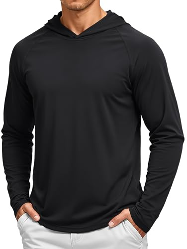 TACVASEN Long Sleeve Shirts for Men Lightweight Hoodie Men Dry Fit Active Hooded Shirts Sun Protection Hoodies SPF Tee Black 2XL