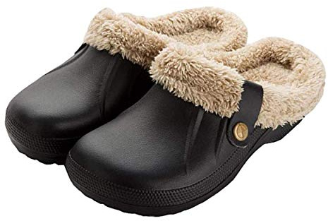 SoonerQuicker Womens Slippers Mens Garden Clogs Waterproof Furry Wide Fit Slippers Home Warm Indoor Outdoor Big Kids Gardening Shoes