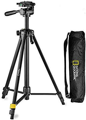 NATIONAL GEOGRAPHIC Kit treppiede fotografico medio, con borsa per il trasporto, testa a 3 vie, sgancio rapido, gambe a 3 sezioni, serrature a leva, colonna centrale con ingranaggio, carico fino a 1,5