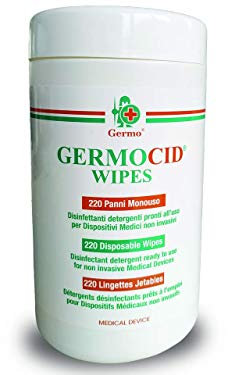 Germo Germocid Wipes, Salviettine Azione Detergente e Disinfettante, Pronti all'Uso, Strumenti Medicali Non Invasivi e Superfici, Tubo da 220 salviettine