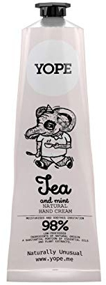 YOPE Natural Hand Cream | Shea Butter | Organic Argan, Coconut and Olive Oils | Vitamin E | Soothes Irritation |Regenerating | Moisturising | 98%, Natural Ingredients | Tea and Mint 100ml