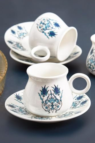 Karaca Bursa 6 Kaffeetassen 90 ml Mochatassen-Espressotassen Set aus Porzellan, Robuste Mokkatasse, Dicker Trinkrand, Material Porzellan