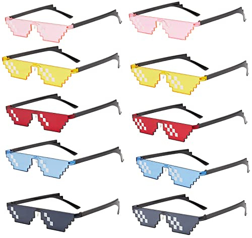 Spldsun 10 Pares Gafas de Sol de Píxel de Matón Indiferente, Thug Life, para Niños y Adultos con Píxeles