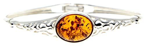Classic 925 Sterling Silver Solid Celtic Bangle Bracelet set with Cognac Baltic Amber Gemstone - GL555C