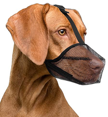 Maulkorb für Hunde mit abgerundetem Mesh, atmungsaktiver Maulkorb für kleine, mittelgroße und große Hunde, verhindert das Fressen, Beißen und Kauen(M, Schwarz)