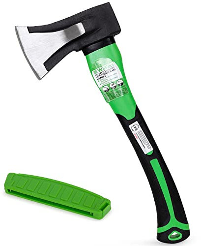 WilFiks Splitting Axe, 15” Camping Hatchet for Chopping and Kindling Wood and Branches, Forged Carbon Steel Hand Maul Tool for Gardening, Fiberglass Shock Reduction Handle with Anti-Slip Grip
