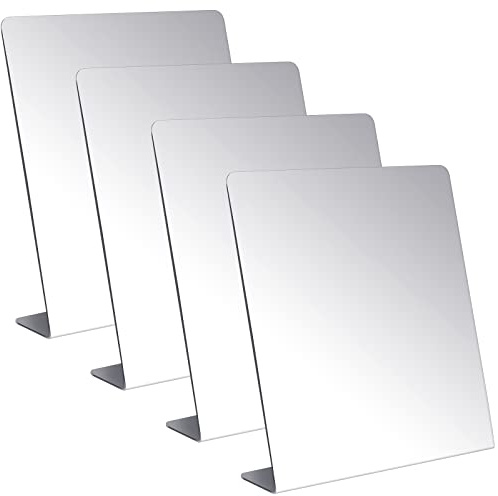 Amyhill 4 Pcs Counter Top Mirror Freestanding Single Self-Portrait Mirror Single Sided Acrylic Desk Glass for Tabletop Bedroom Office Bathroom Home Dorm (8.5 x 9 Inch)