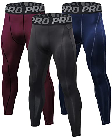 LANBAOSI Lot de 3 Leggings Compression Homme Thermique sous-Vêtement Caleçon Long Hiver Chaude Couche de Base Pantalon