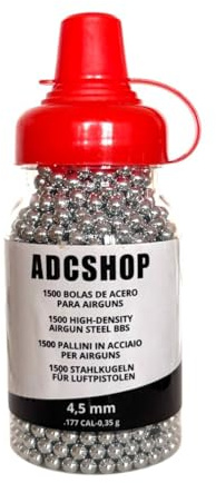 ADCSHOP 1500 Stahlkugeln Kaliber 4,5 mm – Munition – für Luftdruckwaffen und CO₂-Pistolen 4,5 mm Steel BBS Kaliber 4,5 mm. Flasche mit 1500 BBS-Einheiten.