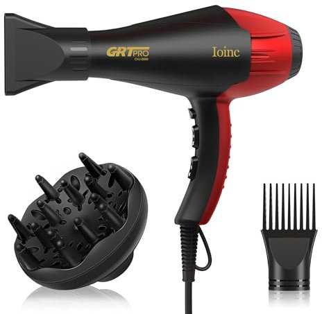 Asciugacapelli Professionali Ionico 2400W AC-Motor Phon per Capelli con Diffusore Phon Professionale 40 Milioni di Ioni Negativi Parrucchiere Casa, 3 Temperature 2 Velocità Asciugatura Veloce (nero)