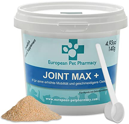 European Pet Pharmacy Joint Max+ Integratori per Cani - Integratori per Cani per Articolazioni con Cozze Verdi per Recupero Mobilità, Tutte le Età, 140g in Polvere